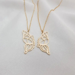 2pcs Butterfly Wings Matching Necklace Stainless Steel Couple Name Necklace