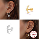 925 Silver Stud Earring Zircon Star Moon Eyes Small Cartilage Earring