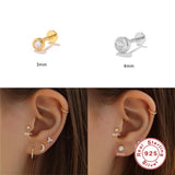925 Silver Stud Earring Zircon Star Moon Eyes Small Cartilage Earring