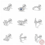 925 Silver Stud Earring Zircon Star Moon Eyes Small Cartilage Earring