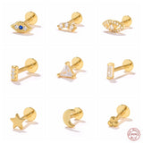 925 Silver Stud Earring Zircon Star Moon Eyes Small Cartilage Earring