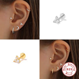 925 Silver Stud Earring Zircon Star Moon Eyes Small Cartilage Earring