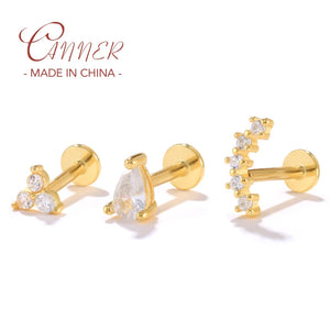 925 Silver Stud Earring Zircon Star Moon Eyes Small Cartilage Earring