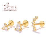 925 Silver Stud Earring Zircon Star Moon Eyes Small Cartilage Earring