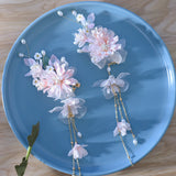 2pcs Pink Flower Hair Clips Hanfu Hair Accessrories Tassel Hairpin Bars