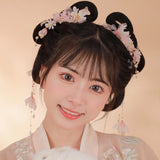2pcs Pink Flower Hair Clips Hanfu Hair Accessrories Tassel Hairpin Bars