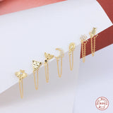 925 Sterling Silver Earring Chain Bee Leopard Moon Star Stud Earrings