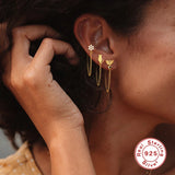 925 Sterling Silver Earring Chain Bee Leopard Moon Star Stud Earrings