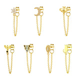925 Sterling Silver Earring Chain Bee Leopard Moon Star Stud Earrings
