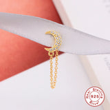 925 Sterling Silver Earring Chain Bee Leopard Moon Star Stud Earrings