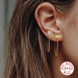 925 Sterling Silver Earring Chain Bee Leopard Moon Star Stud Earrings