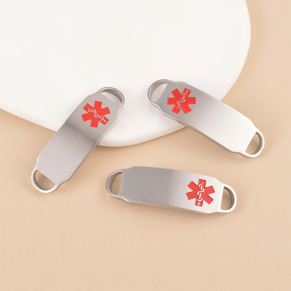 2pcs Stainless Steel Medical Alert ID Charms for Bracelet