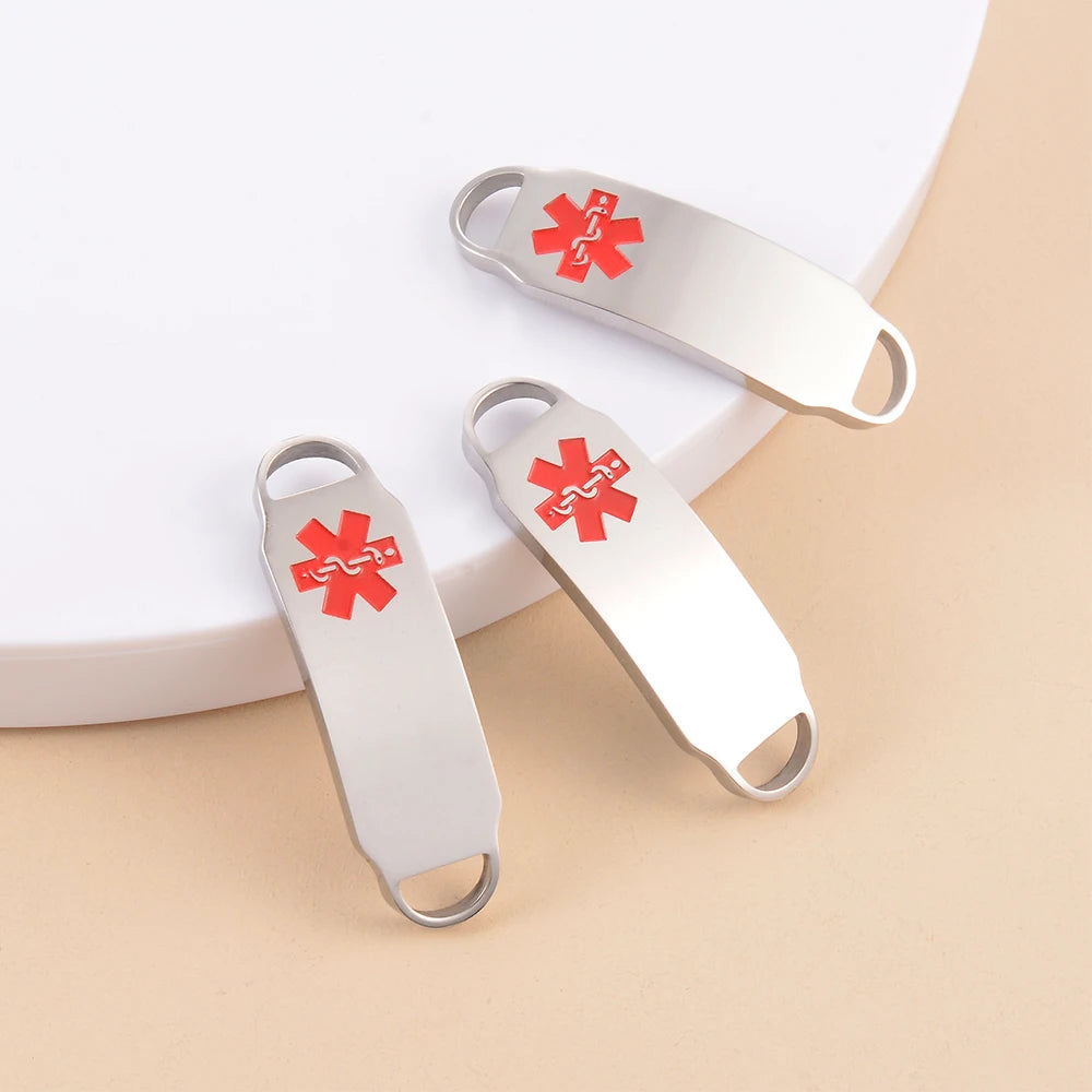 2pcs Stainless Steel Medical Alert ID Charms for Bracelet
