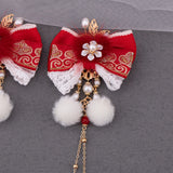2pcs Red Bowknot Hair Clips Tassel Barrettes Wedding Bride Jewelry