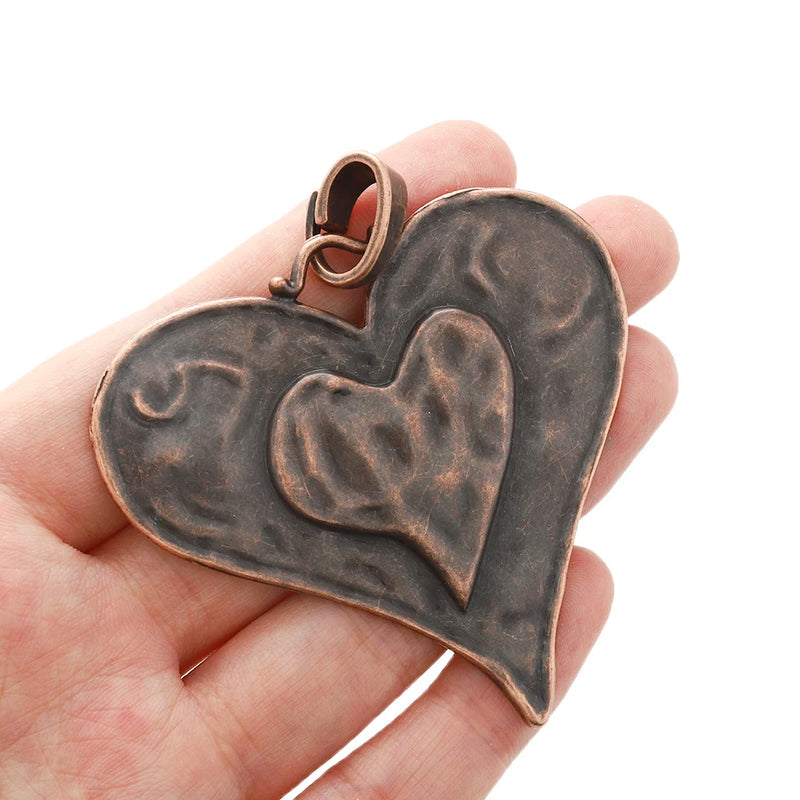 2pcs Red Copper Heart Charms Pendants For Jewelry Making 61*64mm