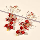 2pcs Red Flower Hair Clip Barrettes Bride Wedding Party Headdress Accessories