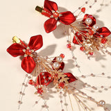 2pcs Red Flower Hair Clip Barrettes Bride Wedding Party Headdress Accessories