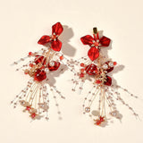 2pcs Red Flower Hair Clip Barrettes Bride Wedding Party Headdress Accessories