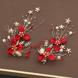 2pcs Red Flower Hair Clip Barrettes Bride Wedding Party Headdress Accessories