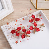 2pcs Red Flower Hair Clip Barrettes Bride Wedding Party Headdress Accessories