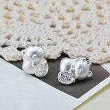 2pcs S999 Fine Silver Pendant - Luck Coin Cat Bead