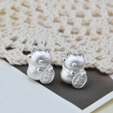 2pcs S999 Fine Silver Pendant - Luck Coin Cat Bead