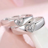 Adjustable Heart-Shaped Crystal Couple Ring Men Women Jewelry