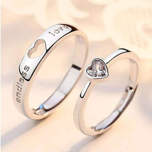 Adjustable Heart-Shaped Crystal Couple Ring Men Women Jewelry