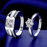 Adjustable Heart-Shaped Crystal Couple Ring Men Women Jewelry