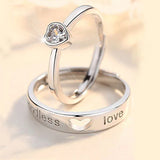 Adjustable Heart-Shaped Crystal Couple Ring Men Women Jewelry