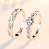 Adjustable Heart-Shaped Crystal Couple Ring Men Women Jewelry