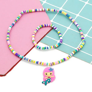 Cartoon Clay Beads Necklace Bracelet Set for Kids Party Gift