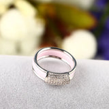 2pcs CZ Crystal Silver Pink Ceramic Rings Hollow Rhinestone Ring Jewelry