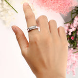 2pcs CZ Crystal Silver Pink Ceramic Rings Hollow Rhinestone Ring Jewelry