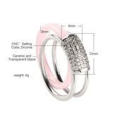2pcs CZ Crystal Silver Pink Ceramic Rings Hollow Rhinestone Ring Jewelry