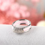 2pcs CZ Crystal Silver Pink Ceramic Rings Hollow Rhinestone Ring Jewelry