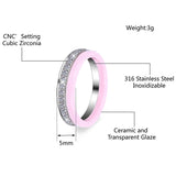 Pink Ceramic Rings with Half Rhinestone for Women Men
