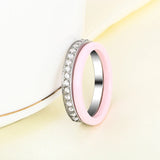 Pink Ceramic Rings with Half Rhinestone for Women Men