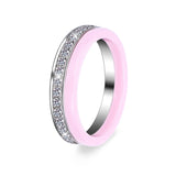 Pink Ceramic Rings with Half Rhinestone for Women Men