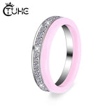 Pink Ceramic Rings with Half Rhinestone for Women Men