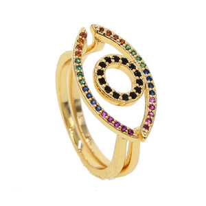 Rainbow Eye Ring Set for Women Girls Evil Eye Jewelry