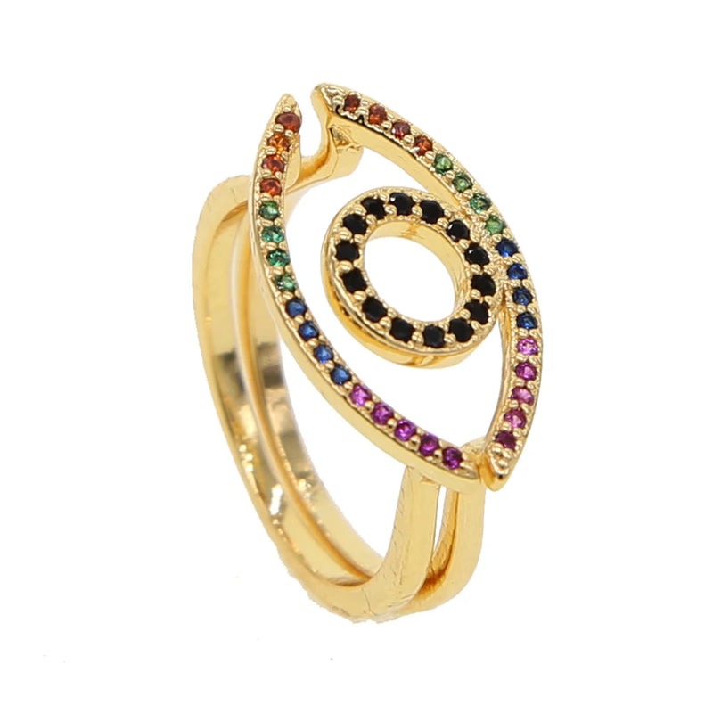 Rainbow Eye Ring Set for Women Girls Evil Eye Jewelry