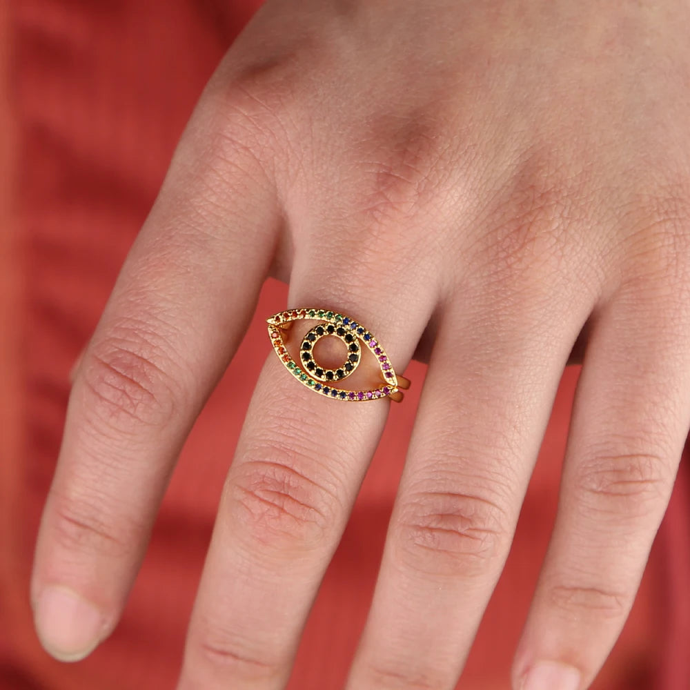 Rainbow Eye Ring Set for Women Girls Evil Eye Jewelry