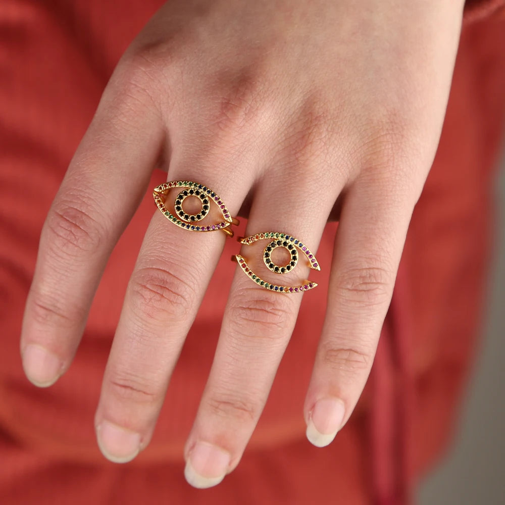 Rainbow Eye Ring Set for Women Girls Evil Eye Jewelry