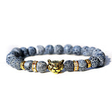 Leopard Head Stone Bead Bracelet Set Men Women