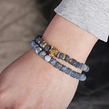 Leopard Head Stone Bead Bracelet Set Men Women