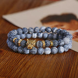 Leopard Head Stone Bead Bracelet Set Men Women