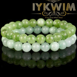2pcs Natural Stone Green Olive Burma Jades Bracelet Beads Men Women 6 8mm