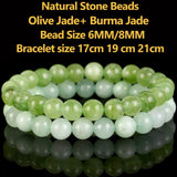 2pcs Natural Stone Green Olive Burma Jades Bracelet Beads Men Women 6 8mm