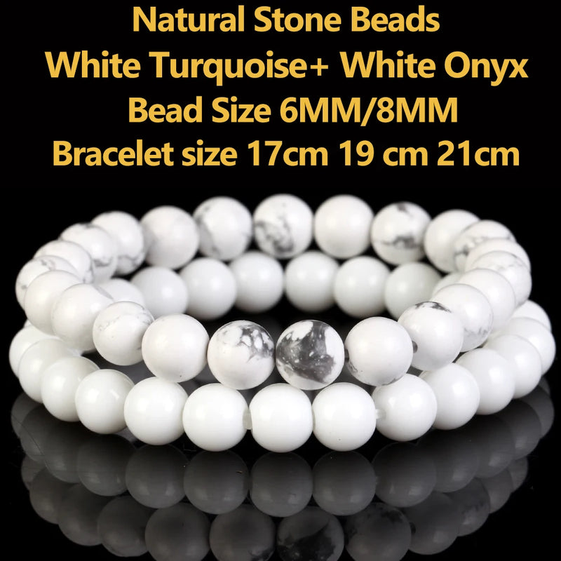 Natural Stone Turquoise Agate Bracelet Set for Men and Women